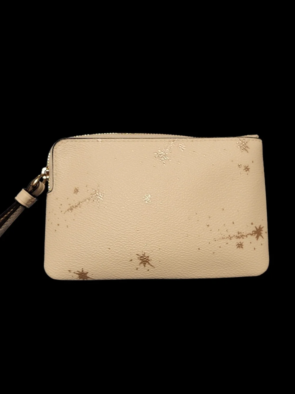 COACH Cream Leather Star-Splatter Wristlet with Gold Accents